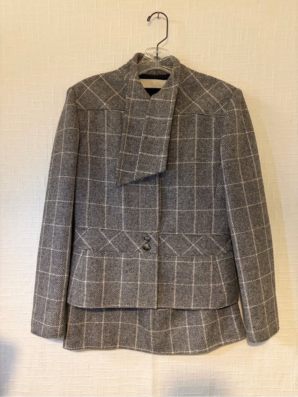Valentino Women’s 46 Gray Plaid Wool Silk Blend Lined 2pc Skirt Suit Italy